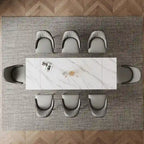 Ensemble de table à manger extensible en pierre sintérisée blanche/noire, piètement en X en acier, 6 à 8 places