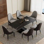Ensemble de table à manger extensible en pierre sintérisée blanche/noire, piètement en X en acier, 6 à 8 places