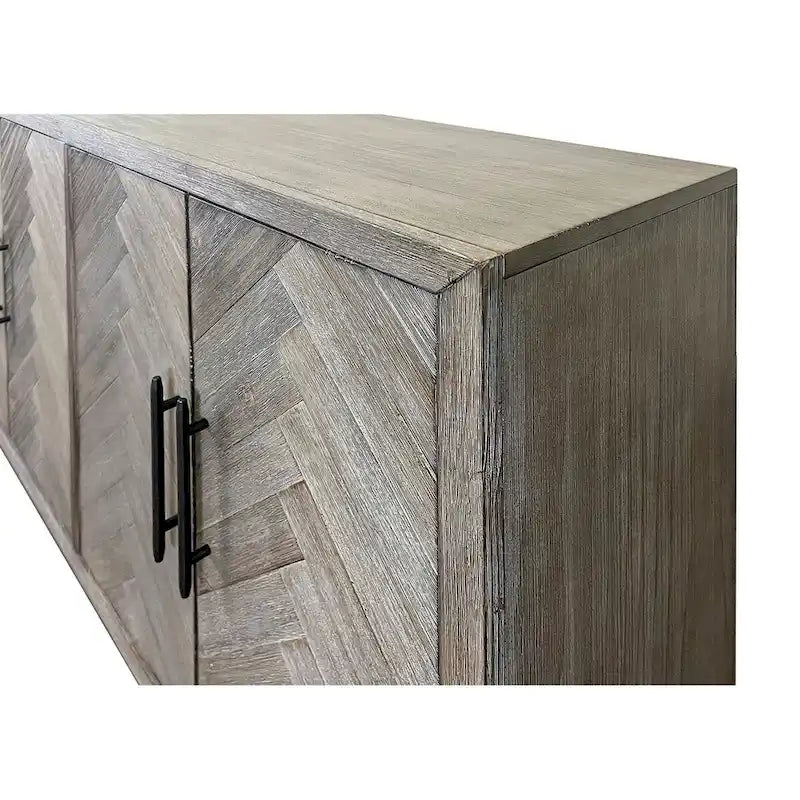 Meuble TV gris à 6 portes, style transitionnel, entièrement assemblé