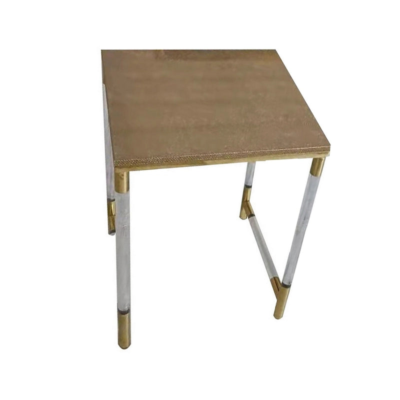 Tables d'appoint gigognes marron et transparentes avec détails dorés, plateau en similicuir, lot de 3