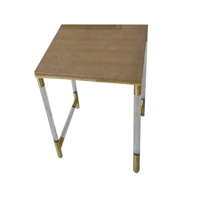 Tables d'appoint gigognes marron et transparentes avec détails dorés, plateau en similicuir, lot de 3