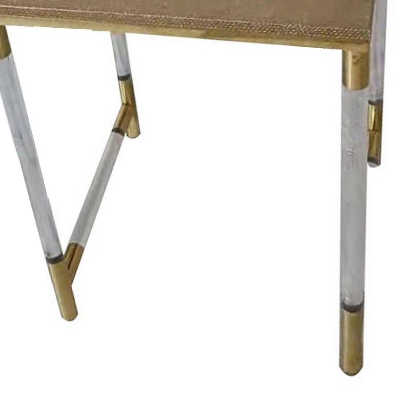 Tables d'appoint gigognes marron et transparentes avec détails dorés, plateau en similicuir, lot de 3