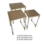 Tables gigognes marron et transparentes avec détails dorés, plateau en similicuir, lot de 3