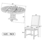Ensemble de salle à manger rond extensible noir pour 6 personnes, 5 pièces