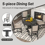 Ensemble de salle à manger rond extensible noir pour 6 personnes, 5 pièces