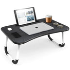 Table de lit pliable noire pour ordinateur portable avec porte-gobelet et porte-stylo, 1 utilisateur
