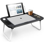 Table de lit pliable noire pour ordinateur portable avec porte-gobelet et porte-stylo, 1 utilisateur