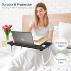 Table de lit pliable noire pour ordinateur portable avec porte-gobelet et porte-stylo, 1 utilisateur