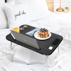 Table de lit pliable noire pour ordinateur portable avec porte-gobelet et porte-stylo, 1 utilisateur