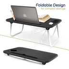 Table de lit pliable noire pour ordinateur portable avec porte-gobelet et porte-stylo, 1 utilisateur