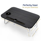 Table de lit pliable noire pour ordinateur portable avec porte-gobelet et porte-stylo, 1 utilisateur