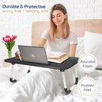 Table de lit pliable noire pour ordinateur portable avec porte-gobelet et porte-stylo, 1 utilisateur