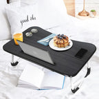 Table de lit pliable noire pour ordinateur portable avec porte-gobelet et porte-stylo, 1 utilisateur