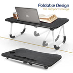 Table de lit pliable noire pour ordinateur portable avec porte-gobelet et porte-stylo, 1 utilisateur