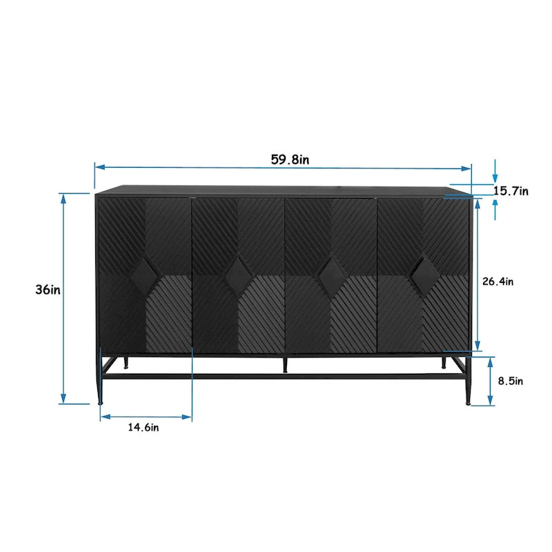 Bahut 4 portes noir (assemblage 1 personne)