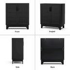 Buffet bas noir à 2 portes en rotin avec étagère réglable