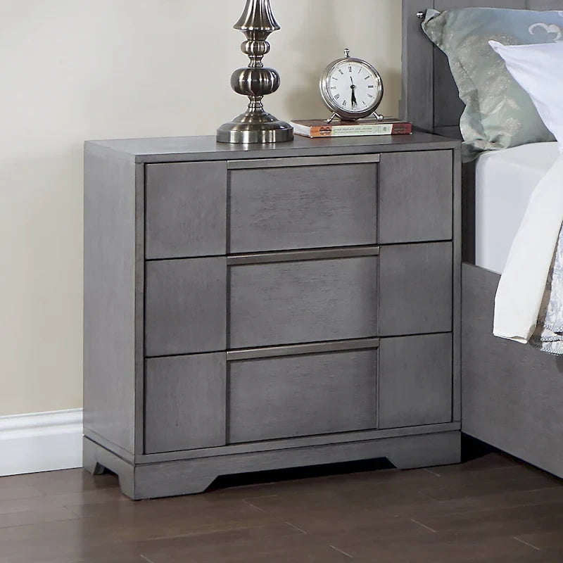 Ensemble de chambre à coucher 6 pièces avec plateforme de rangement et lumières LED, gris, très grand lit/grand lit