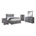 Ensemble de chambre à coucher 6 pièces avec plateforme de rangement et lumières LED, gris, très grand lit/grand lit