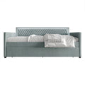Lit de repos en velours bleu clair/gris avec lit gigogne, 2 places