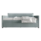Lit de repos en velours bleu clair/gris avec lit gigogne, 2 places