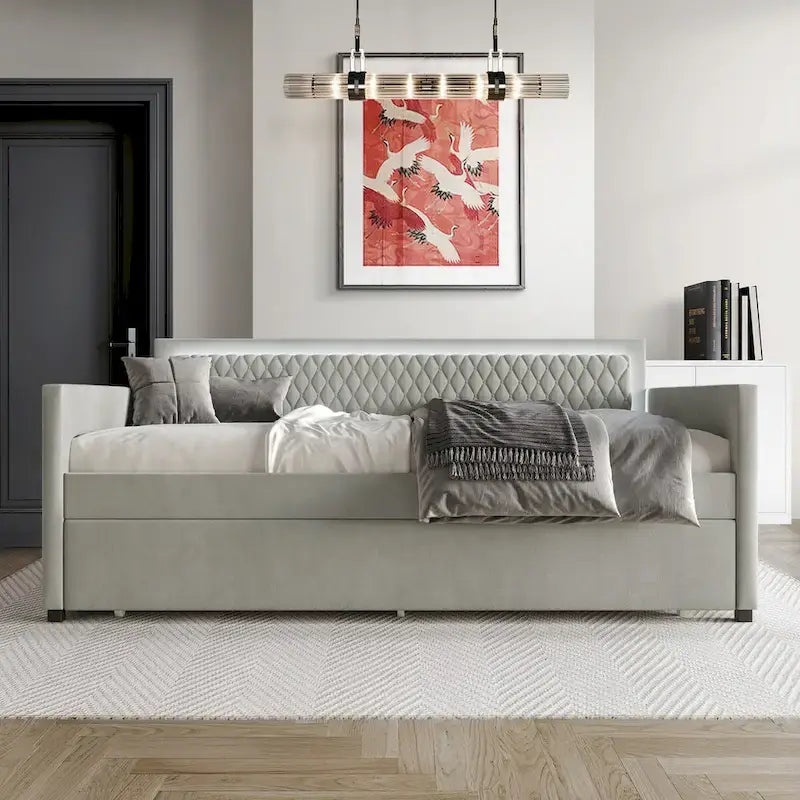 CraftPorch Contemporary Velvet Upholstered Daybed with Trundle