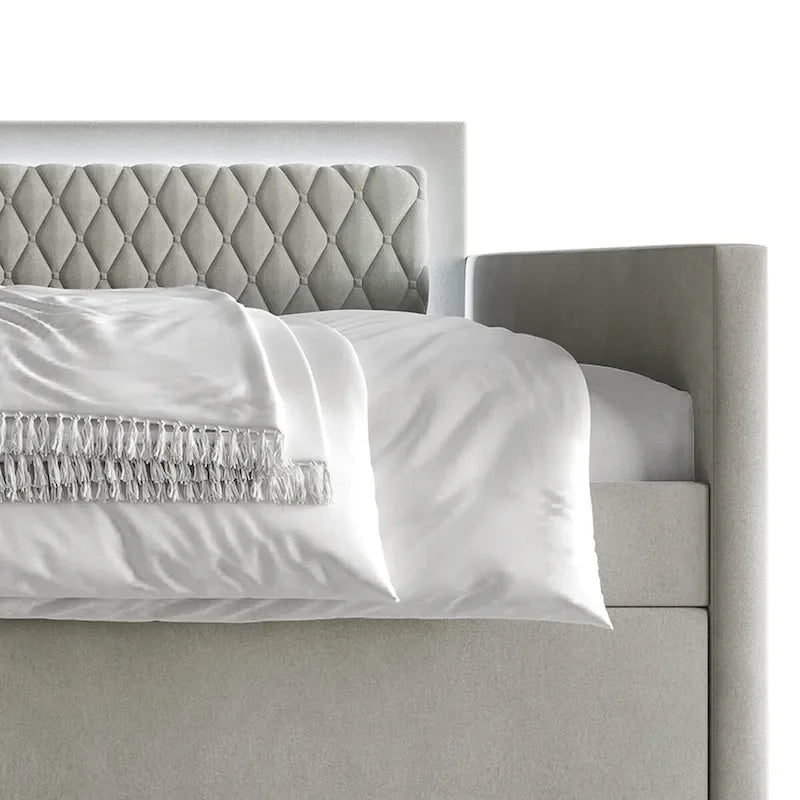 Lit de repos en velours bleu clair/gris avec lit gigogne, 2 personnes