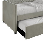 Lit de repos en velours bleu clair/gris avec lit gigogne, 2 places