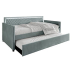Lit de repos en velours bleu clair/gris avec lit gigogne, 2 places