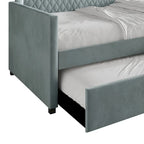 Lit de repos en velours bleu clair/gris avec lit gigogne, 2 places