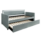 Lit de repos en velours bleu clair/gris avec lit gigogne, 2 places