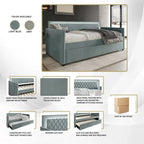 Lit de repos en velours bleu clair/gris avec lit gigogne, 2 places