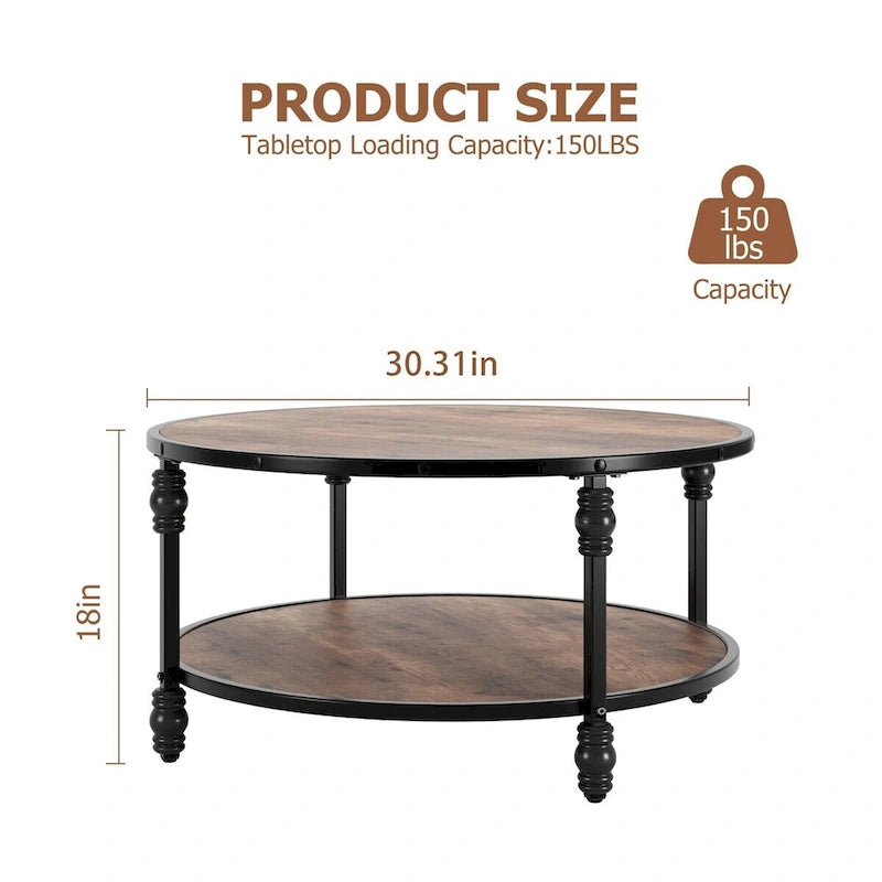 Table Basse Ronde à 2 Niveaux Marron, 1 Personne