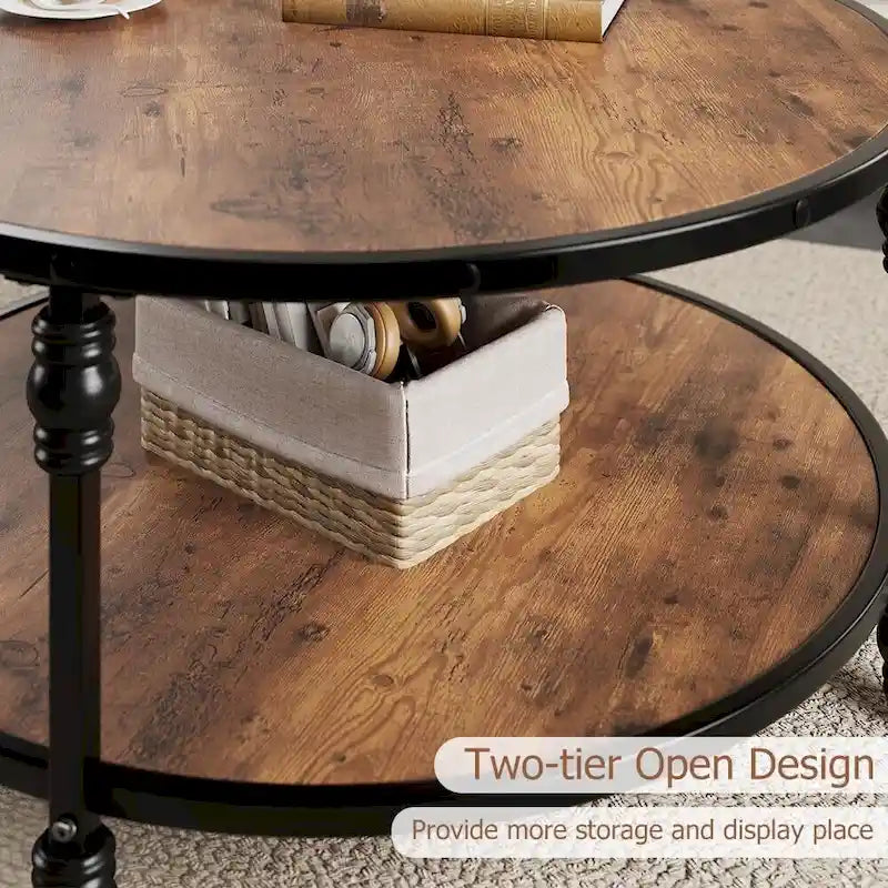Table Basse Ronde à 2 Niveaux Marron, 1 Personne