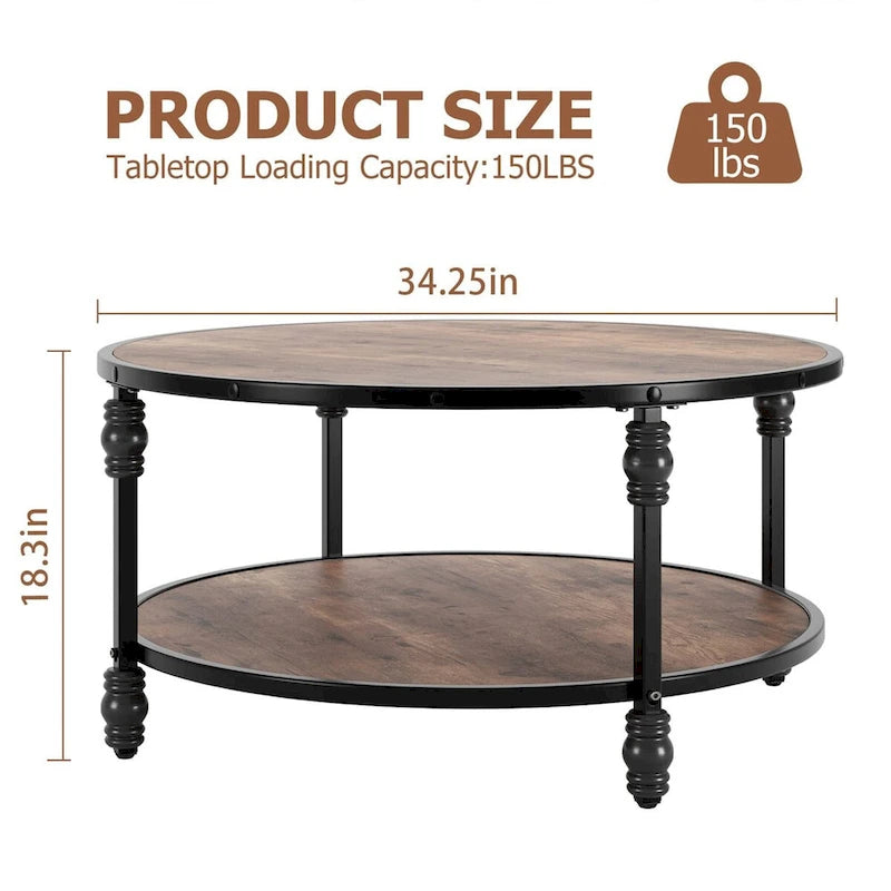 Table Basse Ronde à 2 Niveaux Marron, 1 Personne
