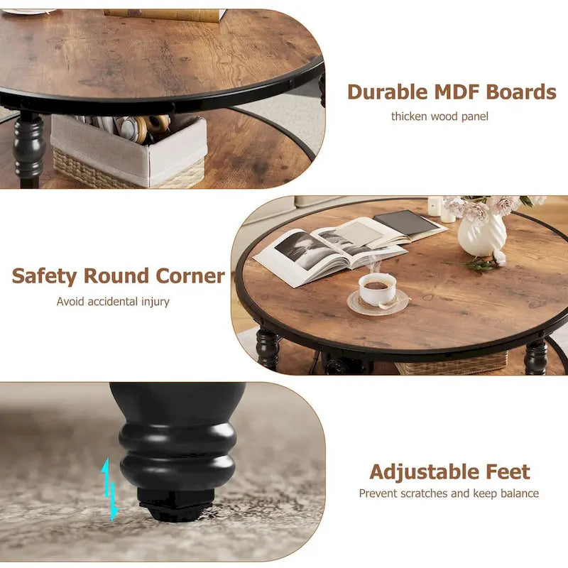 Table Basse Ronde à 2 Niveaux Marron, 1 Personne