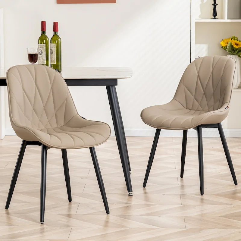 Chaise de salle à manger rembourrée, dossier mi-hauteur, lot de 2 – Gris / Blanc / Noir / Bleu / Marron / Kaki / Fauve / Vert avocat / Vert olive / Vert gris / Violet gris