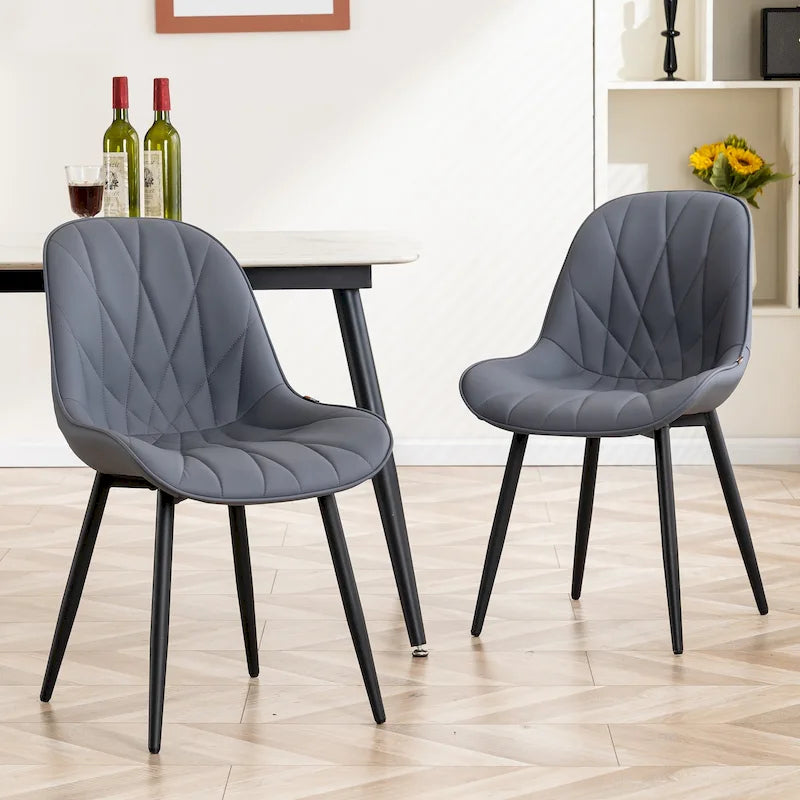 Chaise de salle à manger rembourrée, dossier mi-hauteur, lot de 2 – Gris / Blanc / Noir / Bleu / Marron / Kaki / Fauve / Vert avocat / Vert olive / Vert gris / Violet gris