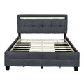Lit plateforme queen rembourré gris/beige avec cadre LED et 4 tiroirs, pour 2 personnes