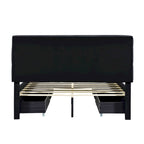 Lit plateforme queen rembourré gris/beige avec cadre LED et 4 tiroirs, pour 2 personnes
