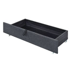 Lit plateforme queen rembourré gris/beige avec cadre LED et 4 tiroirs, pour 2 personnes