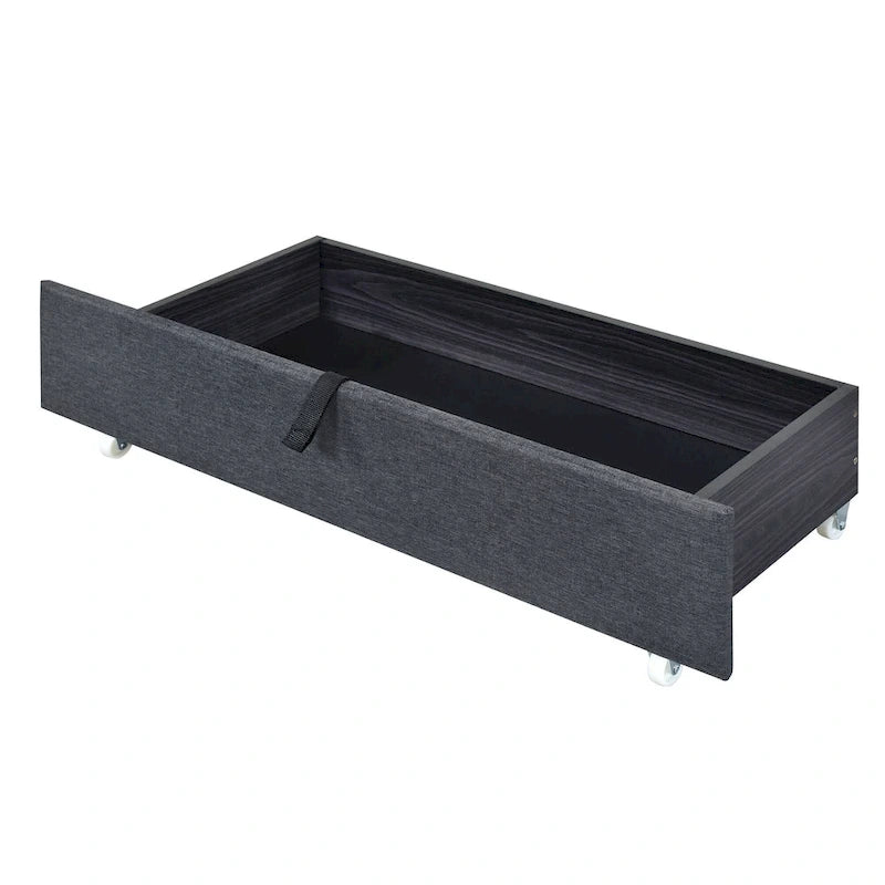 Lit plateforme queen rembourré gris/beige avec cadre LED et 4 tiroirs, pour 2 personnes