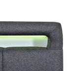 Lit plateforme queen rembourré gris/beige avec cadre LED et 4 tiroirs, pour 2 personnes