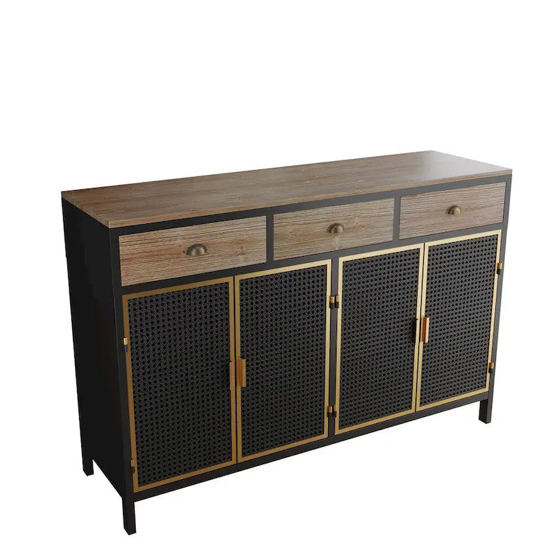 Buffet Poli Gris Foncé, 3 Tiroirs & 4 Portes, Assemblage par 1 Personne